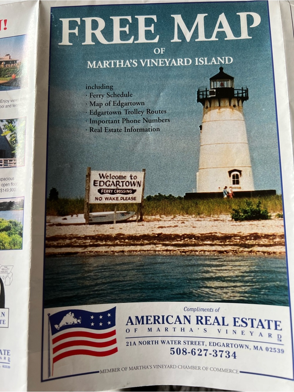 Free Map of Martha's Vineyard Island - Lighthouse Image circa 1994